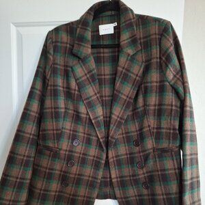 Lush Wool Emerald Green/Chocolate Brown Check Blazer